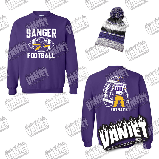 Sanger Indians Custom Football Crewneck Sweatshirt – Sanger TX Spirit Wear Shirt