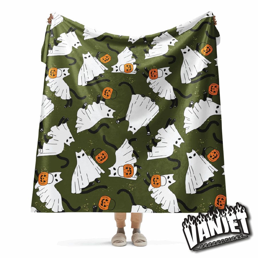 The Flock - Ghost Cat and Jack Pattern Sherpa Blanket