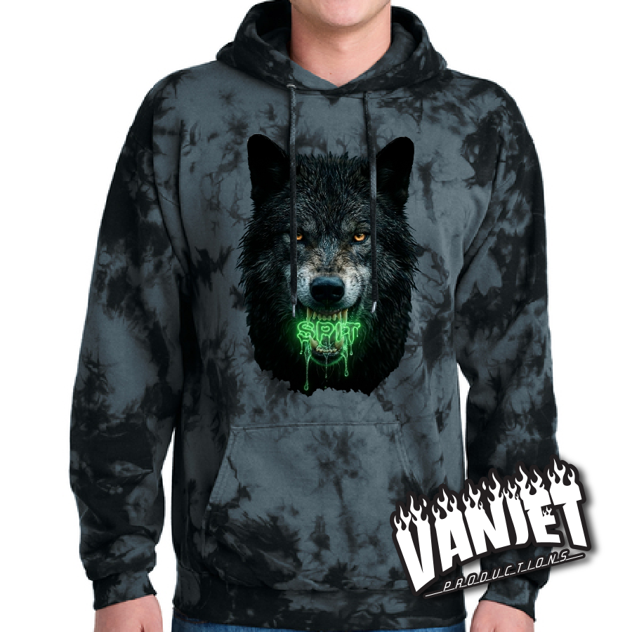 SPIT Wolf Hoodie – Black Cloud Tie-Dye Graphic Hoodie | Streetwear