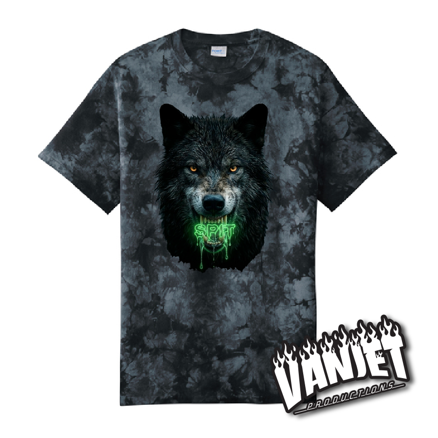 SPIT Wolf Tee – Black Cloud Tie-Dye Graphic Shirt | Streetwear