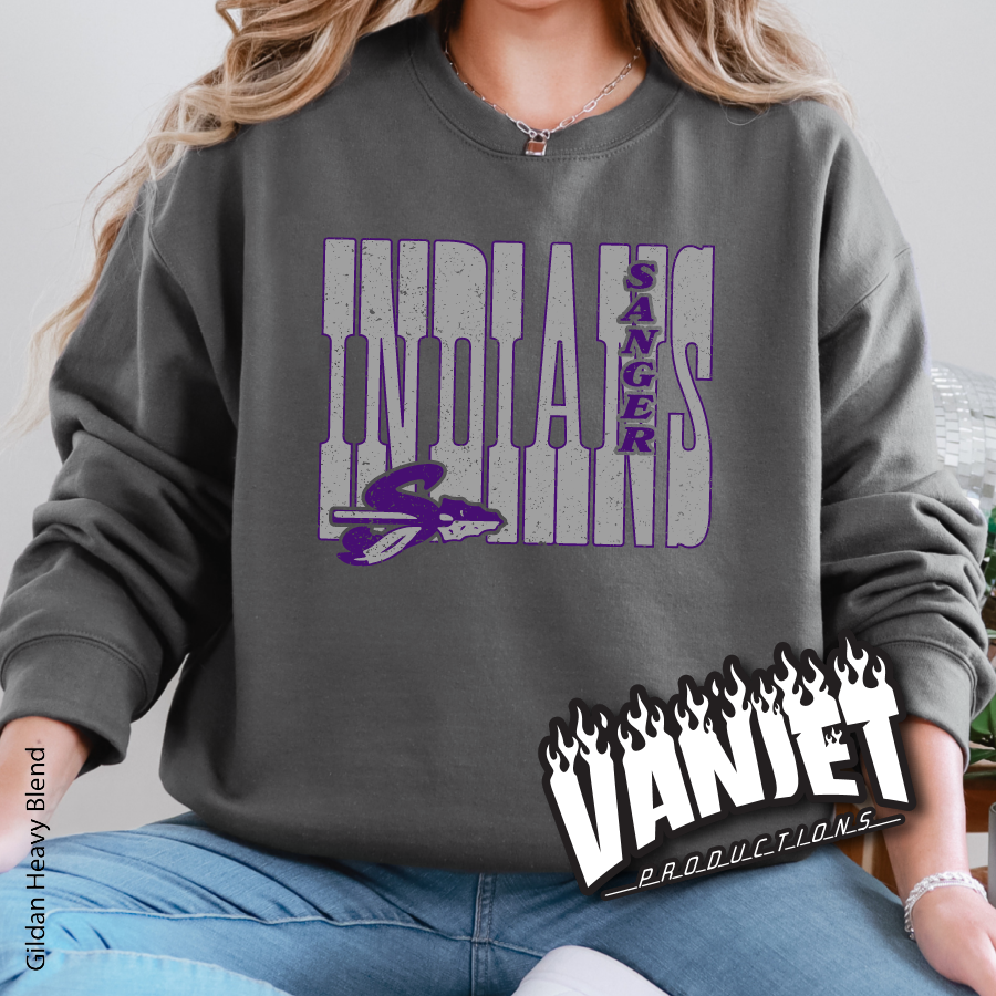 Sanger Indians Block Crewneck Sweatshirt - Sanger TX Spirit Wear