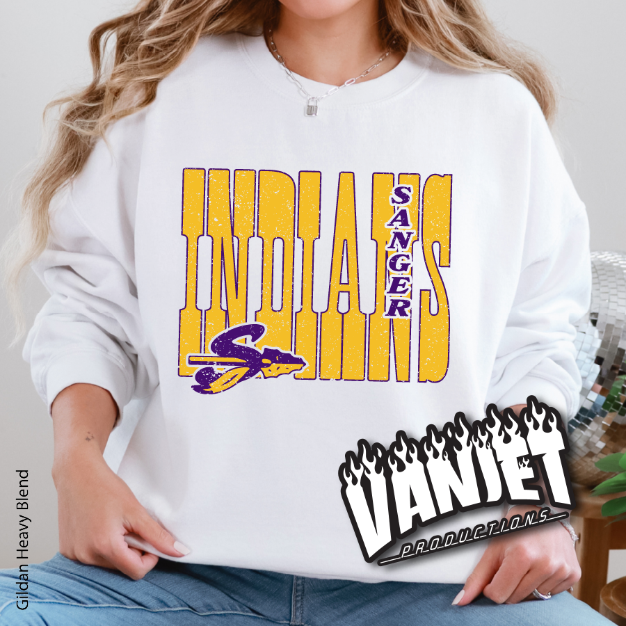Sanger Indians Block Crewneck Sweatshirt - Sanger TX Spirit Wear