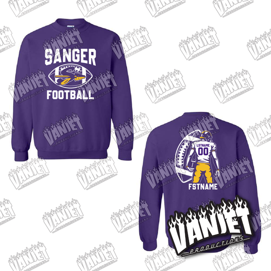 Sanger Indians Custom Football Crewneck Sweatshirt  – Sanger TX Spirit Wear Shirt