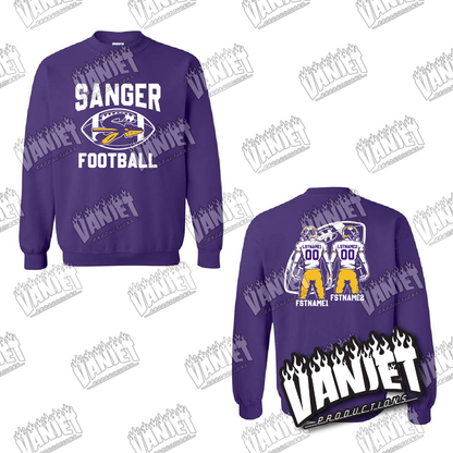 Sanger Indians Custom Football Crewneck Sweatshirt  – Sanger TX Spirit Wear Shirt