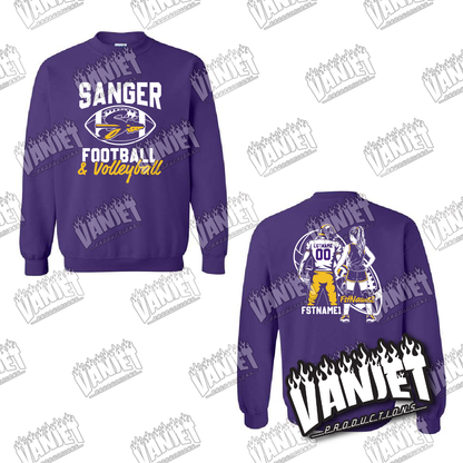 Sanger Indians Custom Football Crewneck Sweatshirt  – Sanger TX Spirit Wear Shirt