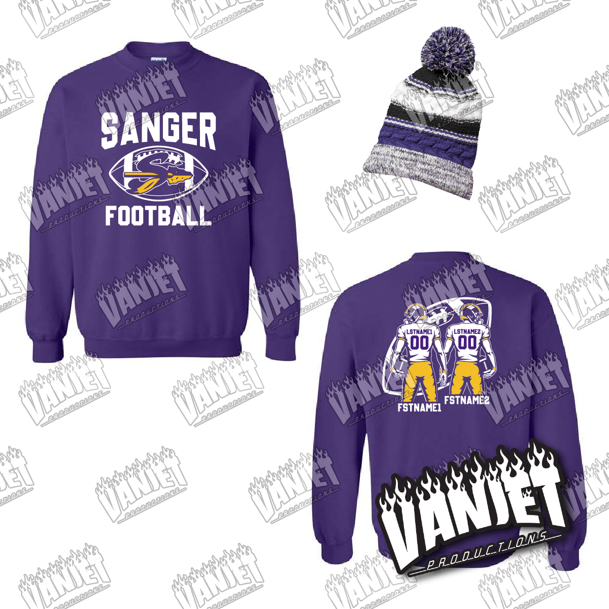 Sanger Indians Custom Football Crewneck Sweatshirt  – Sanger TX Spirit Wear Shirt