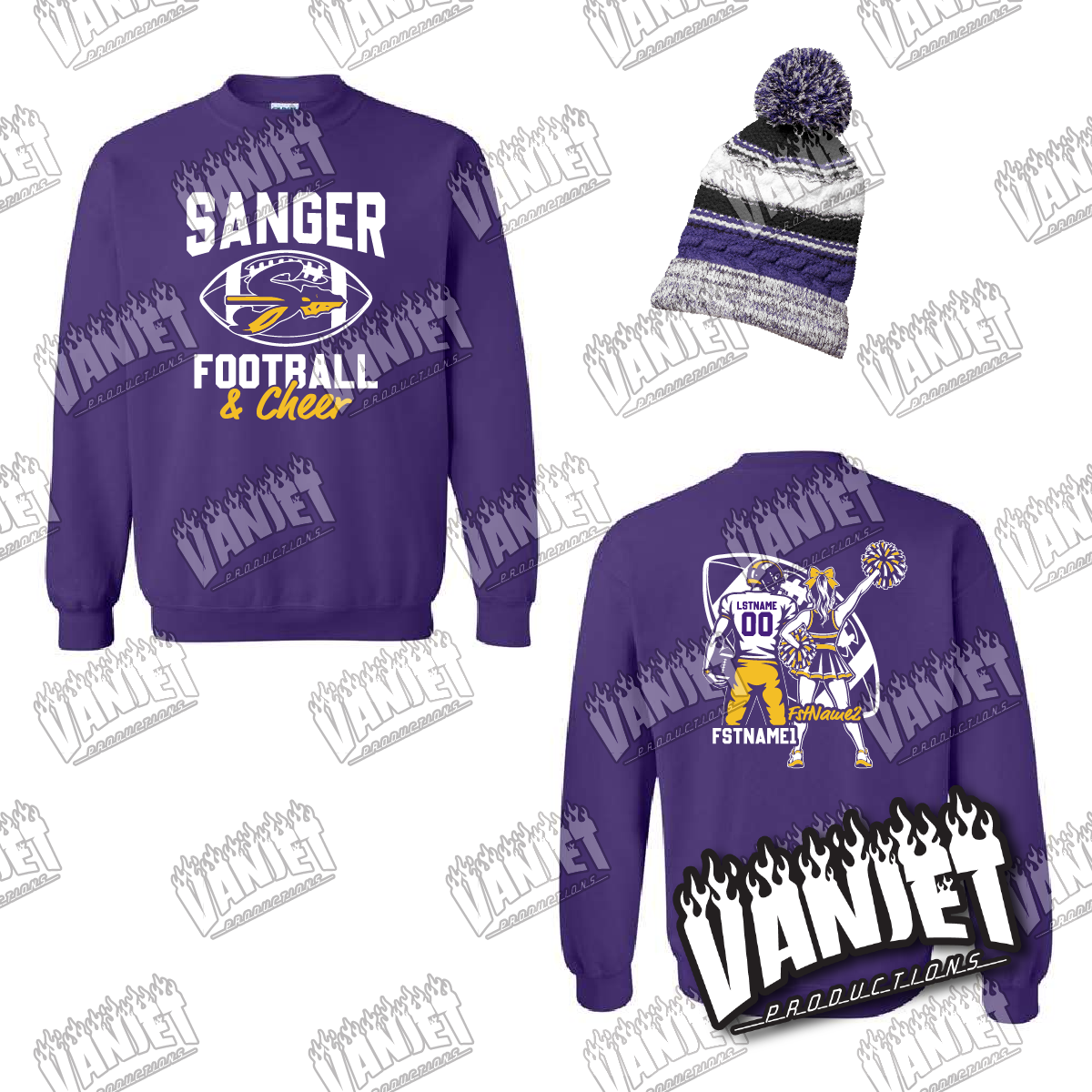 Sanger Indians Custom Football Crewneck Sweatshirt  – Sanger TX Spirit Wear Shirt