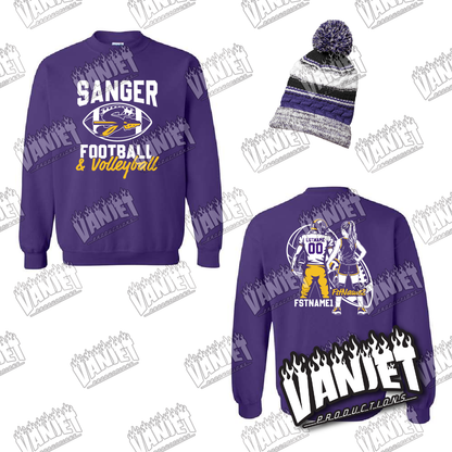 Sanger Indians Custom Football Crewneck Sweatshirt  – Sanger TX Spirit Wear Shirt