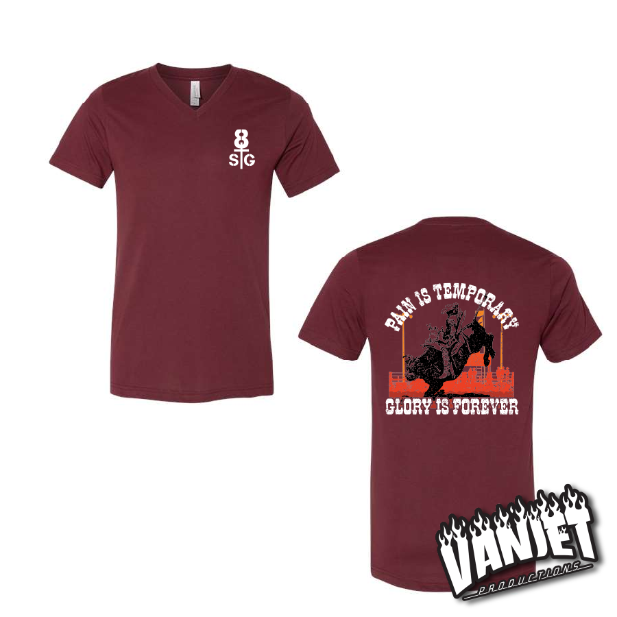 8 Seconds - Pain is Temporary - V-Neck Tee