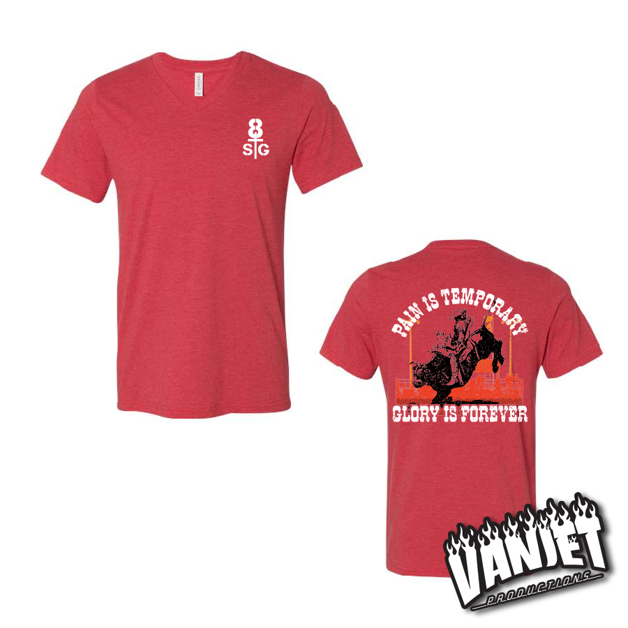 8 Seconds - Pain is Temporary - V-Neck Tee