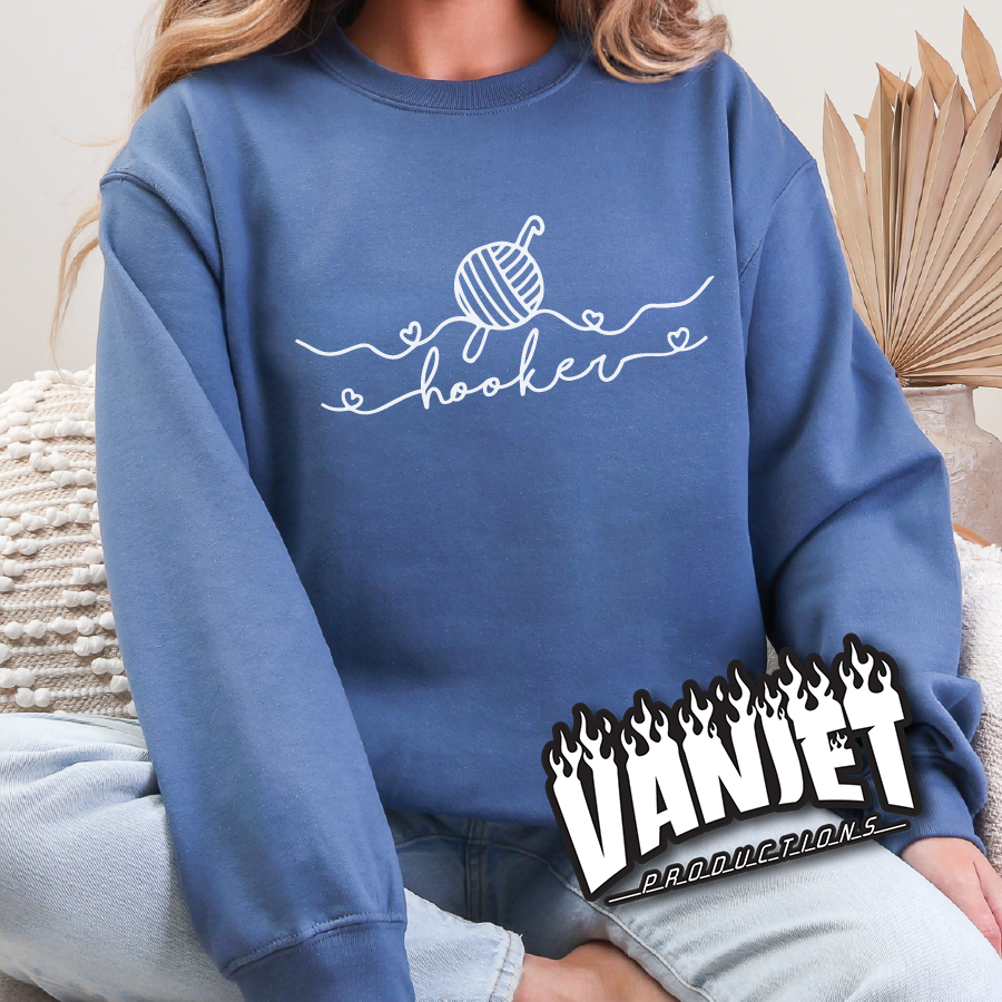 The Flock “Hooker” Crochet Crewneck Sweatshirt – Funny Crochet Graphic