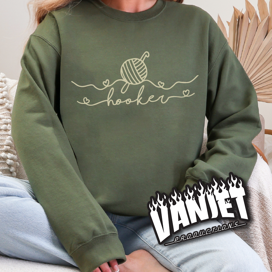 The Flock “Hooker” Crochet Crewneck Sweatshirt – Funny Crochet Graphic
