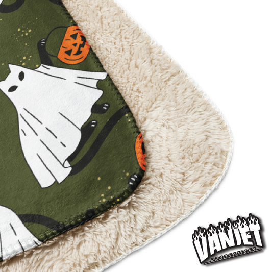 The Flock - Ghost Cat & Jack o' Lantern Pattern Sherpa Blanket
