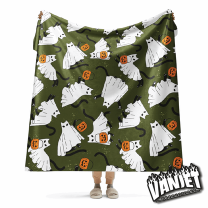 The Flock - Ghost Cat and Jack Pattern Sherpa Blanket