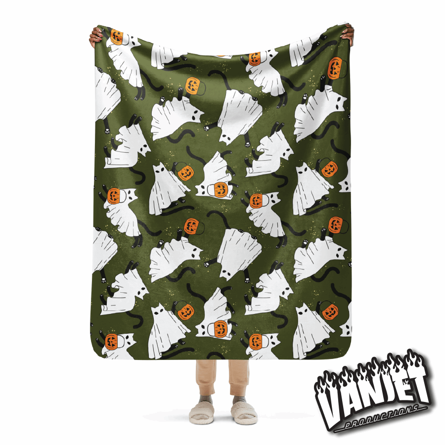 The Flock - Ghost Cat and Jack Pattern Sherpa Blanket