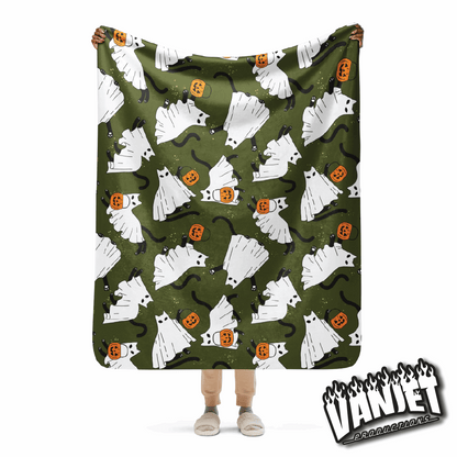 The Flock - Ghost Cat and Jack Pattern Sherpa Blanket