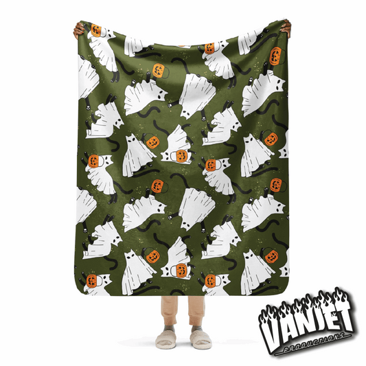 The Flock - Ghost Cat and Jack Pattern Sherpa Blanket