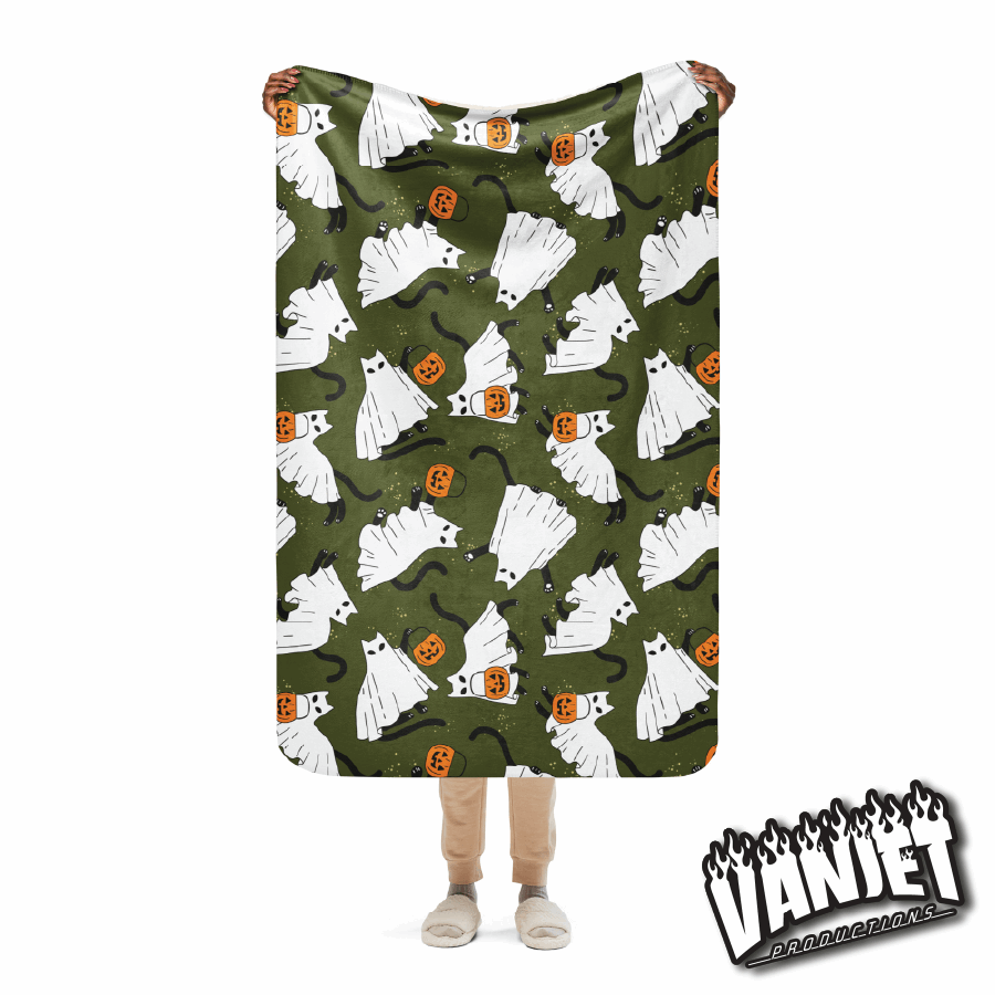 The Flock - Ghost Cat and Jack Pattern Sherpa Blanket