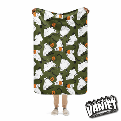 The Flock - Ghost Cat and Jack Pattern Sherpa Blanket